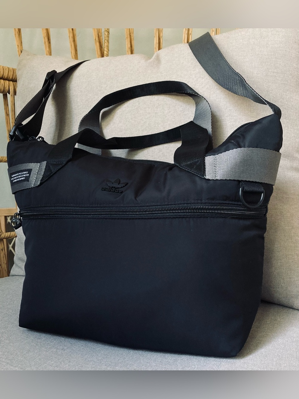 Adidas Originals Black Puffer Tote Crossbody Shopper Bag Travel Laptop Recycled
